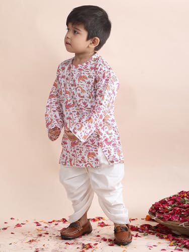 Image of POLKA TOTS Premium Cotton Dhoti Kurta Set for Kids Boys | Traditional Angrakha Style Ethnic Wear for Boys | Kurta Dhoti Set for Kids | Festive & Wedding Clothing Set for Baby