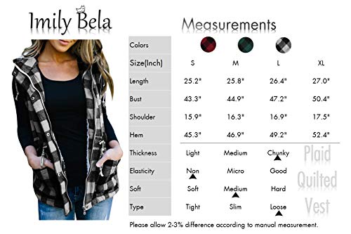 Imily Bela Womens Buffalo Hooded Plaid Corduroy Vest Flannel Winter Casual Coat Cardigan Black - Thumbnail 5