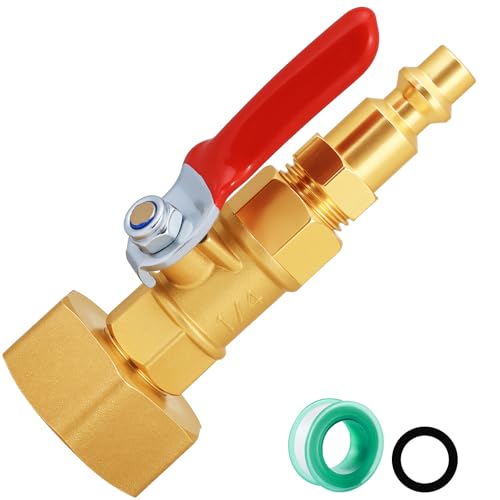 Image of SIGURANTA RV Winterize /Winterization Blowout Adapter - Brass with Ball Valve, 1 /4 inch Male Quick Connect to 3 /4 inch Female GHT Garden Hose Thread