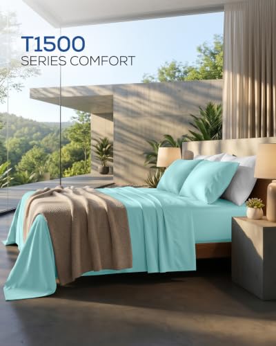 Image of Utopia Bedding King Sheet Set 4 Piece Soft Sheets - Spa Blue