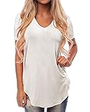 tunika 48/50 ❤️ Eigenschaften: loose Kurzarm und V Ausschnitt, geschwungener Saum, ein bisschen talliertes Design für Damen, solide einfarbige Unifarben, perfekt als Basic Damen T-Shirt zu Hause im Alltag, oder schicke Streetwear im Frühling und Sommer sein.