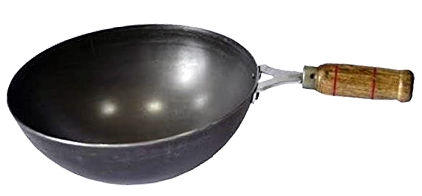 Buy Veer Enterprises Ms Iron Frying Deep Kadai with Wooden Handle (9