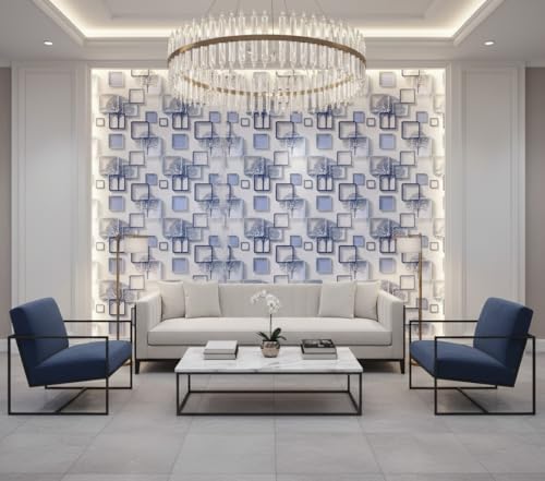 Image of 3D Frames Design Self-Adhesive Wallpaper 45x300cm | Decorative Vinyl Wall Sticker for Living Room, Bedroom & Hallway | Blue Cube Pattern DIY Wall Covering