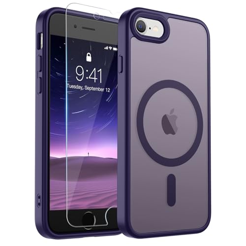 Image of SUPFINE Magnetic for iPhone SE Case 2022 (3rd) /2020 (2nd), iPhone 8 Case (Compatible with MagSafe) (Military Grade Drop Protection) Slim Translucent Matte Phone Case, Dark Purple