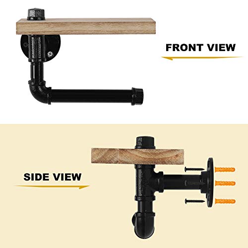 Liantral Toilet Paper Holder With Wood Shelf, Industrial Wall-Mount Rustic Tissue Roller Dispenser Rack For Bathroom #TOP3