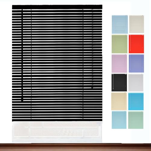 Persianas Horizontales, Persiana De Aluminio Cortinas Venecianas, Estores para Ventana Sombra Impermeables, Personalizable W 40cm/60cm/80cm/120cm/160cm/180cm/220cm(Negro)