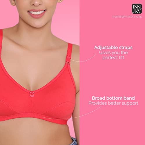 Image of INKURV Everyday Bra for Women's and Girls | Non Padded | Non Wired | Full Coverage Bra in Rich Cotton Fabric - Paris | Combo of 2 |