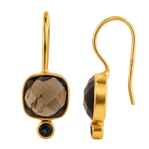 Boucles d'oreilles topaze bleue et quartz argent : idée cadeau femme