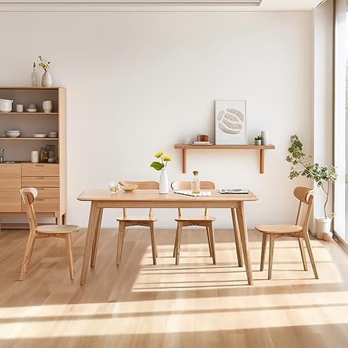 Solid Oak Dining Table Set – 100% Oak Wood Table with 4 Chairs, 5...