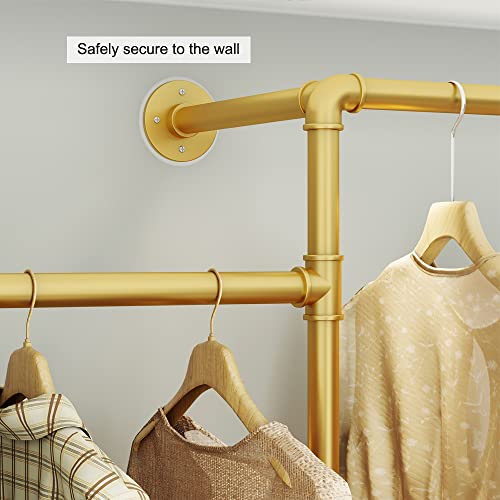 KaKaBB-Gold-Pipe-Clothing-Rack-Clothes-Rack-for-Wardrobe-Bedroom-and-as-walk-in-Closet-System-Double-Hanging-Rods-Clothes-Rack-with-ShelvesHeavy-Duty-Clothes-Rack-Wall-MountedGold
