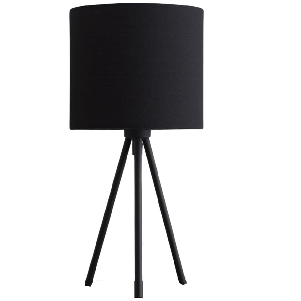 Britalia Modern Tripod Desk Lamp, Black Metal, Black Cotton Shade, 35cm Height