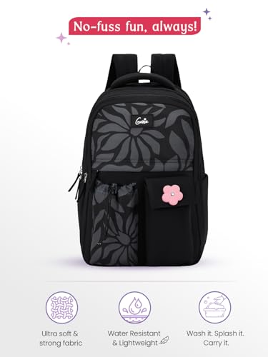 Image of Genie Poetry School Backpack For Girls |17 Inch-27 Litres With Three Compartments, Light Weight with Padded Shoulders |Best for Books, Water Bottles, Stationery, Lunch Box & Essentials - Black