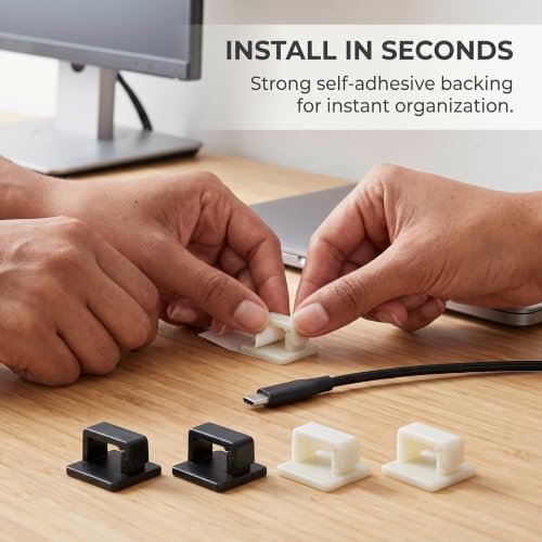 Clips para cable autoadhesivos para escritorio, organizador de cables para datos y USB, para cables pequeños miniatura 3