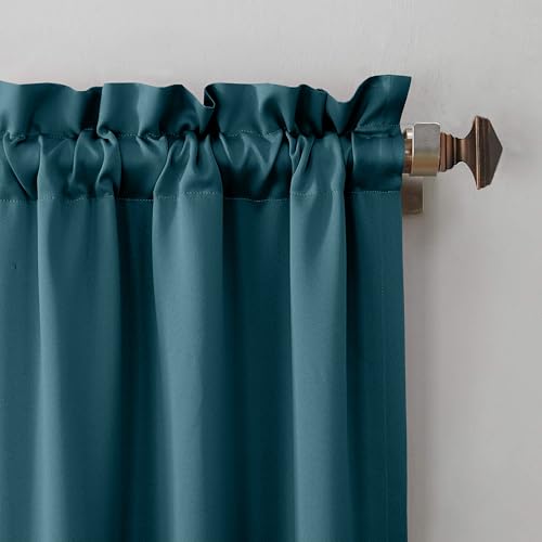 Image of THE LINEN COMPANY Rod Pocket Long Door Curtains | Blackout Thermal Insulated Curtains | Living Room Door Curtains Set of 2 - Navy Blue, 8 Feet