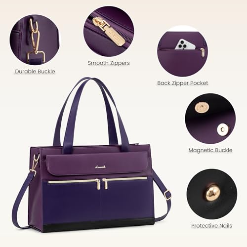 Image of LOVEVOOK Laptop Bag for Women 15.6 Inch Tote Work Professional Leather Computer Briefcase Waterproof Handbag Shoulder Large Capacity Business Teacher Office Crossbody Purse