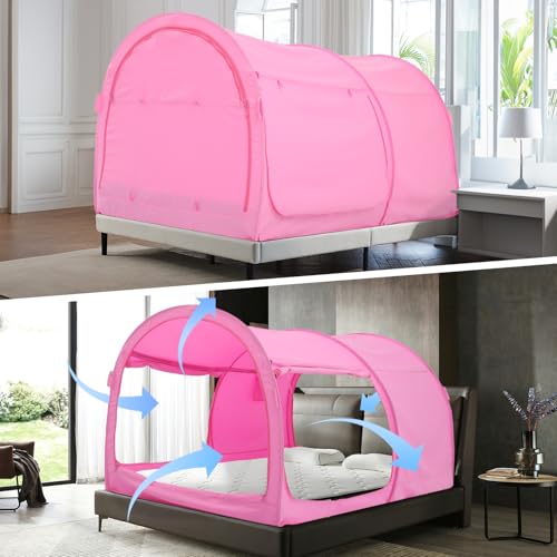 Image of Alvantor Bed Canopy Bed Tents Dream Tents Privacy Space Full Size Sleeping Tents Indoor Pop Up Portable Frame Curtains Breathable Grey Cottage (Mattress Not Included) Reducing Light