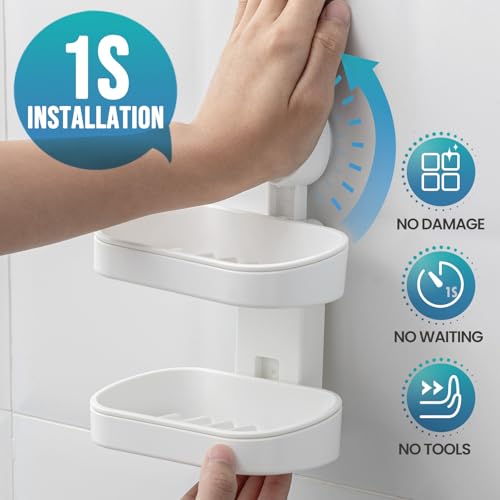 Image of TAILI Soap Holder, Soap Dish for Shower Suction Cup, Bar Soap Holder, White