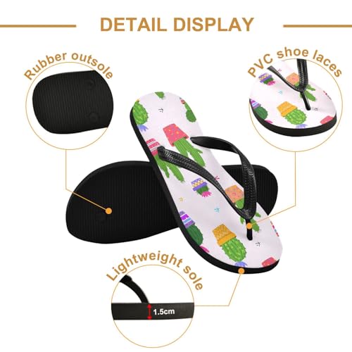 Pink Cactus Flower Flip Flops for Beach Thong Sandals Anti-slip Lightweight Shower Shoes for Indoor Outdoor House3