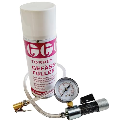 Set Adapter mit Absperrventil und Manometer 0-6 bar für Ausdehnungsgefäße inkl. Gefäßfüller 400 ml unbrennbar
