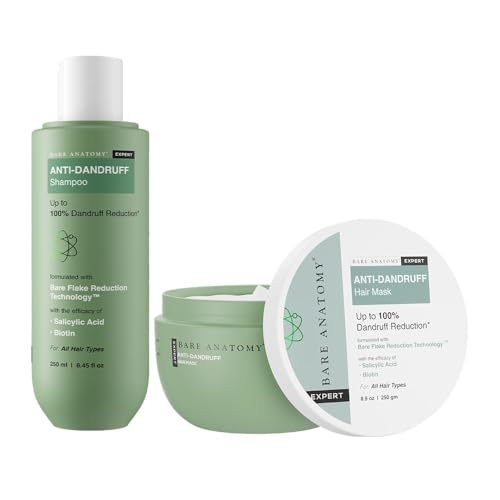 Image of Bare Anatomy Anti Dandruff Shampoo & Conditioner Mask | Reduces Upto 100% Dandruff & Strengthens Hair | With Salicylic Acid & Biotin | Paraben & Sulphate Free | Women & Men | 250ml + 250g