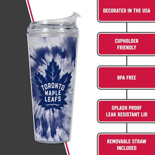 Image of Rico Industries NHL Hockey Team Color Tie Dye 24oz Metallic Acrylic Tumbler with Hinged Lid, Officially Licensed Double Wall Tumbler with Straw