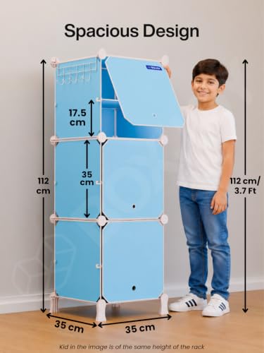 Image of BOXJOY 6 Shelf Plastic Kids Wardrobe with 3 Doors, Sticker Sheet & Holder