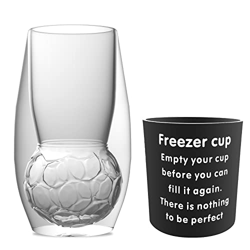 Frozen beer mug, frozen gel double glass 16 ounces, frozen ice cup, frozen milk, coffee, red wine and any beverage translucent white