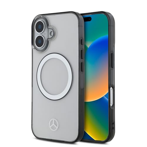 CG Mobile Mercedes-Benz HC Coque de téléphone conçue pour iPhone 16, Durable, résistante aux Chocs, Compatible avec Magsafe, PC/TPU avec Anneau Noir, Coque Transparente