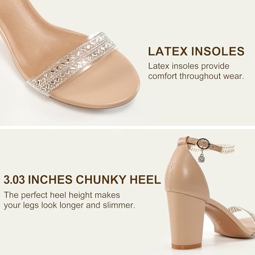 Ecetana Womens Sandals High Heels Open Toe Rhinestone Pearl Block Chunky Heeled Ankle Strap Dressy Sexy Shoes for Wedding Party4