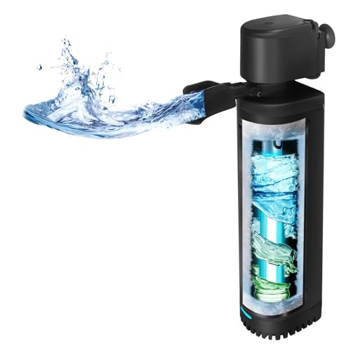300GPH Aquarium Filter, UV Sterilizer for Aquarium for 45-120 Gallon, Submersible Pump Filter for Green Water Algae Clean, Ultra-Silent Green Killing Machine with Fish Tank & Turtle Tank Deodorization