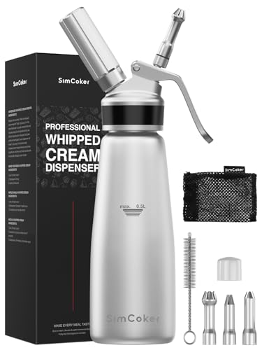 SimCoker Whipped Cream Dispenser Aluminum Cream Whipper 500mL Homemade Whipping Cream Maker N2O Chargers Not Included Dishwasher Safe Silver