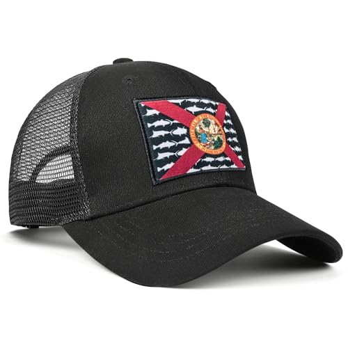 Image of Adjustable State Flag Trucker Hat Mesh Baseball Cap with Embroidered Patch for Men Women