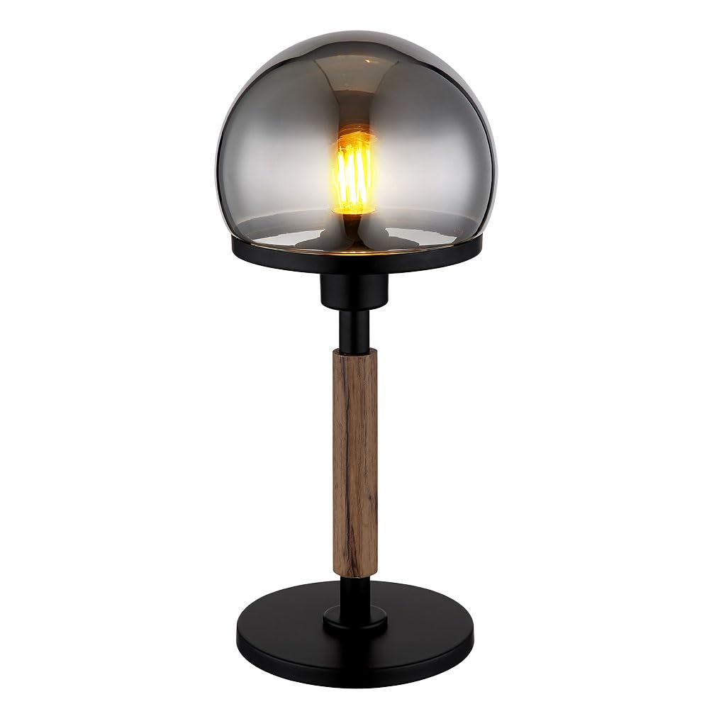 Tischlampe Wohnzimmer Tischleuchte Nachttischlampe schwarz Pilz Design Rauchglas, Metall Glas, 7W 806lm warmweiß, DxH 18x40 cm