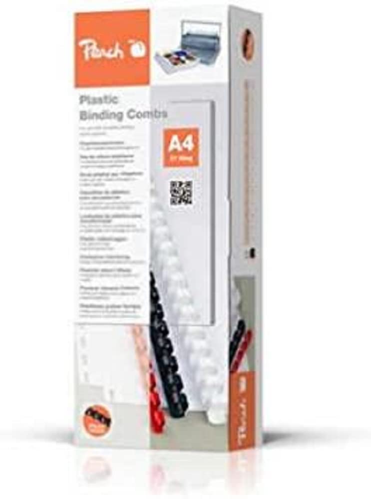 Peach PB406-01 Plastic Binding Combs DIN A4 6 mm, 25 Sheets, White, Pack of 100