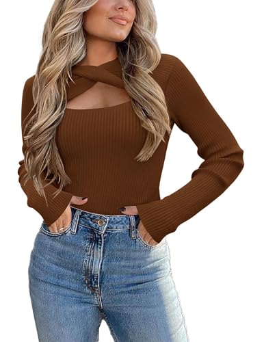 Image of Zeagoo Sweaters for Women 2026 Knit Trendy Long Sleeve Lightweight Slim Fit Pullover Cutout Tops S-XXL