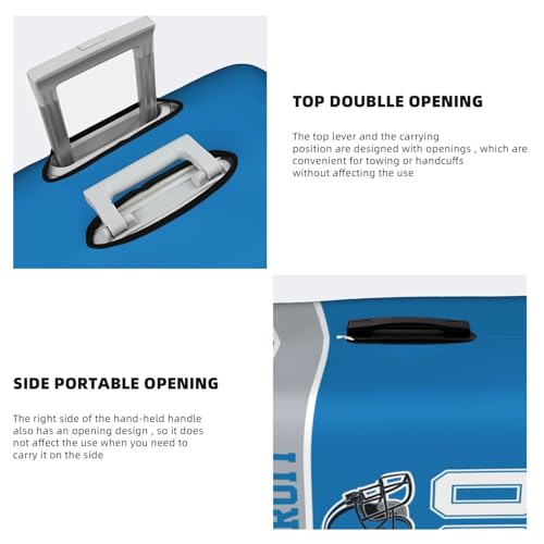 Image of Custom Detroit Luggage Cover Personalized Football Style Suitcase Cover with Name Number Customized Washable Elastic Sports Travel Suitcase Protector for Business Vacation Gifts