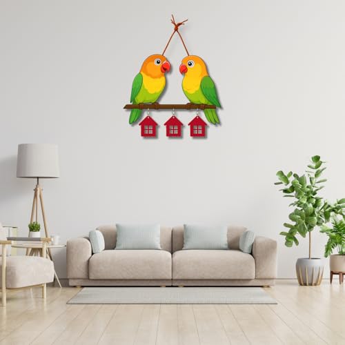 Image of GiftOday Cute Pair Of Parrot Wooden Wall Hanging for Home & Kitchen Decor | Decorative Items for Livingroom | Modern Artworks Items | Peace Charm Door Accent Decorative Hangings Size-18 x 30 CM