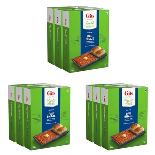 Image of Gits Ready to Eat Pav Bhaji, Pure Veg, Heat and Eat, Microwaveable, 900g (Pack of 9, 300gm Each)