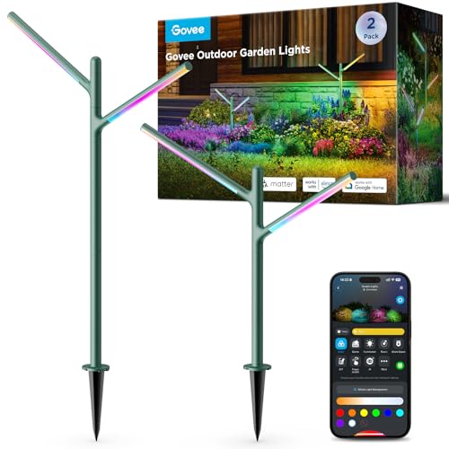 Image of Govee Outdoor Garden Lights, 2 Pack, RGBWWIC, IP66 Waterproof | 16 Million Colors, 64 Scenes for Outdoor Decor, Patio, Landscape Lighting, Compatible with Alexa, Google Assistant, Matter