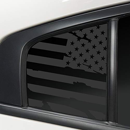 Bogar Tech Designs - PRECUT Quarter Window Distressed American Flag Vinyl Decal Compatible with Dodge Charger 2011-2022, Matte Black