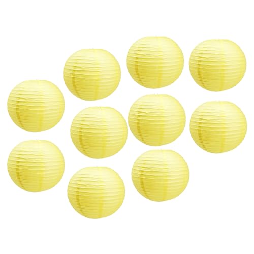 Image of Mudra Crafts 12 Inch Round Chinese Yellow Paper Lanterns Hanging Decor | 10 PCs, Reusable, Indoor Outdoor Decorative Lamp Shade, for Ceiling, Wedding, Shower, Party, Festival, Home Decoration