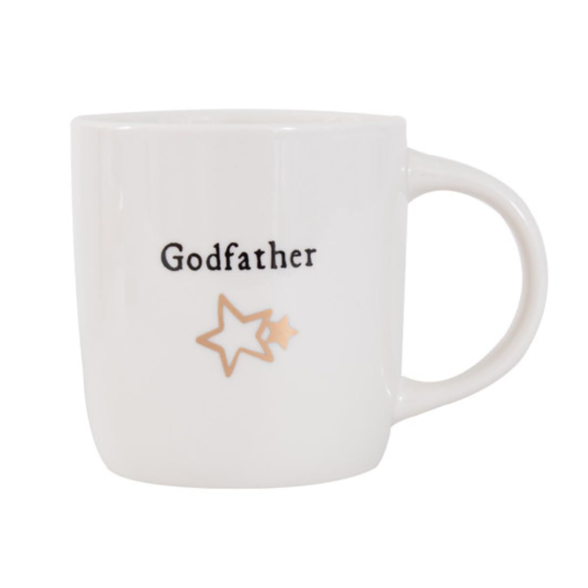 YöL Godfather Tea Cup Coffee Mug 340ml with Gold Foil Stars Hearts Design Elegant Keepsake for Christenings Baptisms White New Bone China Godparent Godchild 12oz