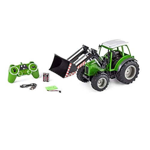 Carson 500907347 RC Traktor mit Frontlader 1:16 - Ferngesteuertes Fahrzeug, Bauernhoffahrzeug für Kinder ab 8 Jahren, Outdoor geeignet, inkl. Batterien und Fernsteuerung, grün