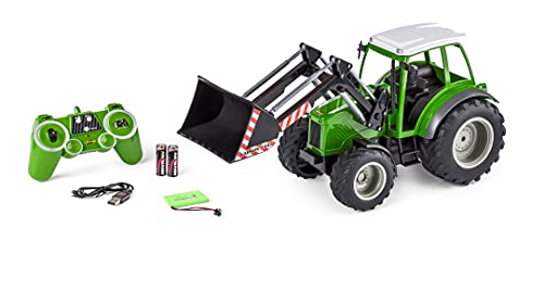 Carson 500907347 RC Traktor mit Frontlader 1:16 - Ferngesteuertes Fahrzeug, Bauernhoffahrzeug für Kinder ab 8 Jahren, Outdoor geeignet, inkl. Batterien und Fernsteuerung, grün