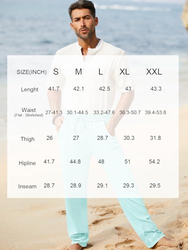 Image of iWoo Linen Pants Men Casual 2025 Summer Beach Elastic Drawstring Waist Yoga Pants Travel Baggy Work Pant Pajama