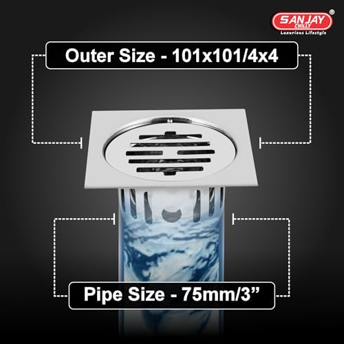 Image of Floor Drain with Cockroach Trap Stainless Steel 304 Grade Bathroom Gratings Cover Jali Waste Water Drainer Strainer Washbasin Sink Bathtub Toilet Anti Odor (Square Classic 4x4 INCH)