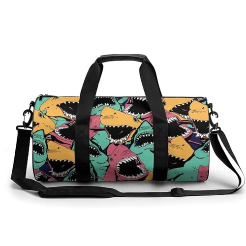 Sac de sport gym requins colorés duffel bag voyage camping 45cm