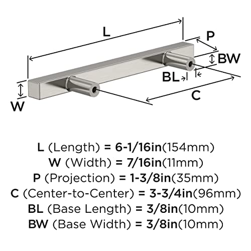 Image of Amerock 25 Pack 3-3 /4 inch Bar Pulls Square Satin Nickel Drawer Pull | 3-3 /4 inch (96mm) Center-to-Center Mounting Distance and 6-1 /16 inches Overall Length, Durable Zinc Cabinet Hardware