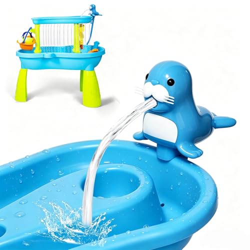 Katroiy Water Table Pump No-Drill Water Pump for Table 3 Hours of Non-Stop Work Water Table Accessories Water Pump for Summer Outdoor Water Outside & Fun Gifts(Sea Lion)