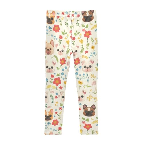 Vdsrup Girls Leggings Dog Colorful Flowers Kids Length Leggings Pants Athletic Yoga Pants Toddler Tights Trousers 4T2